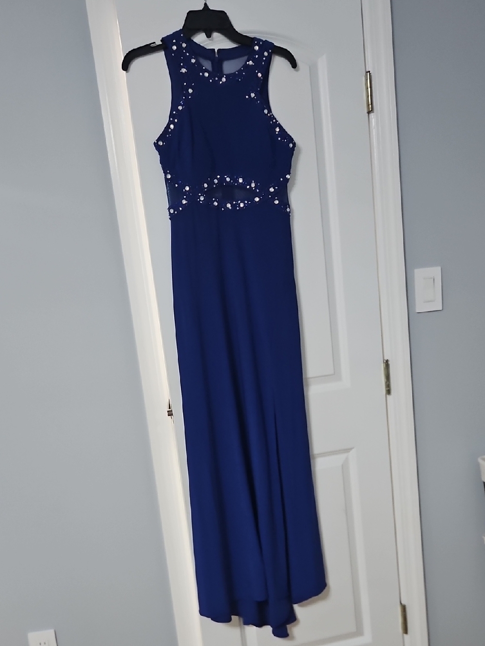 Embellished Royal Blue Sleeveless Maxi Dress